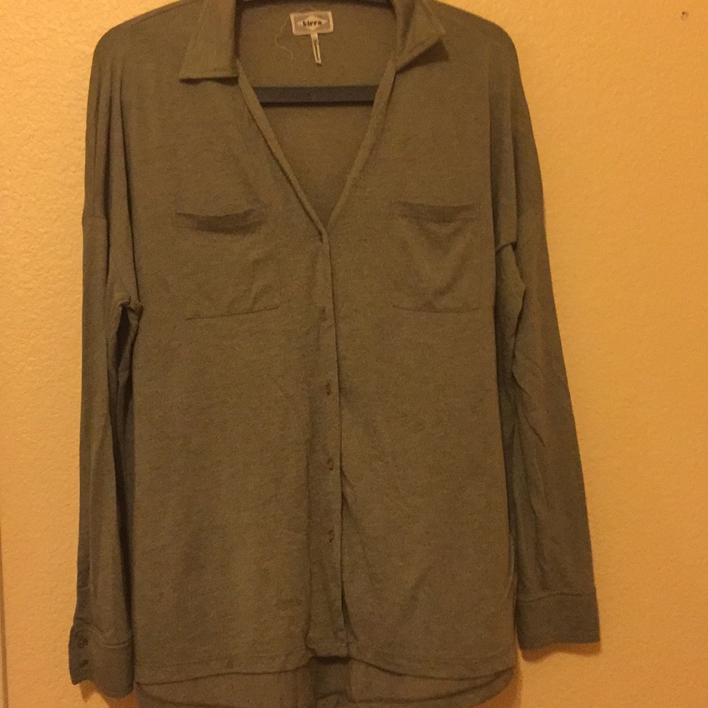 Olive green button up shirt